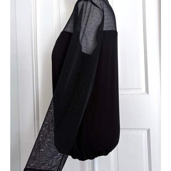 Amoena Black Sheer Mesh Dot Sweetheart Built In Bra Long Sleeve Blouse Top L - Picture 6 of 16
